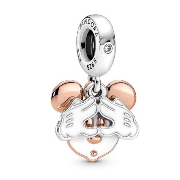 New Pandora S925 Rose Gold Disney Mickey Mouse Double Dangle Charm - Picture 2 of 5